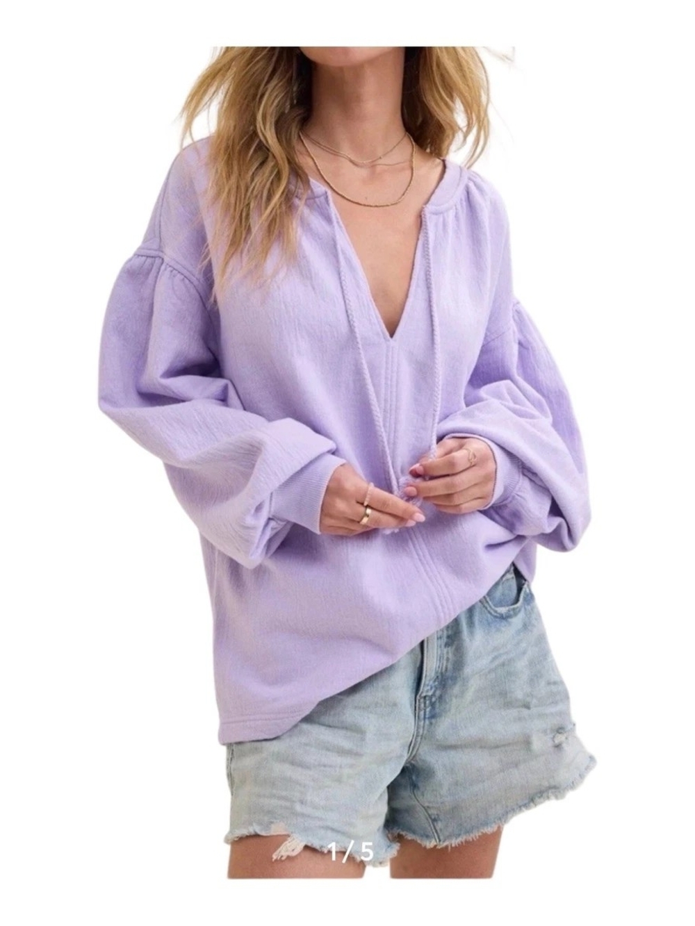 Aerie Easy Street Sweatshirt Lavender V-Neck Balloon Sleeve Women's Top NWT